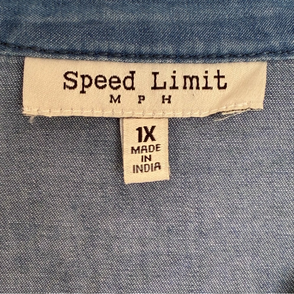 Speed Limit Chambray Dress Womens 1X Plus 3/4 Tan Sleeves Detached Belt Button - Picture 2 of 7
